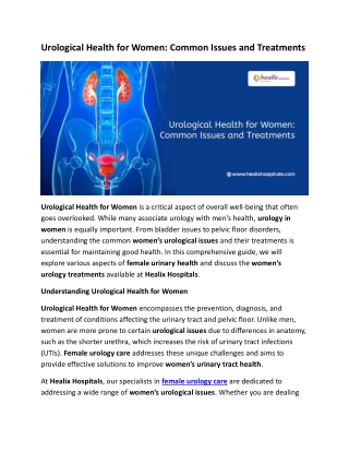 Urological Health for Women: Common Issues and Treatments