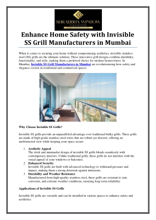 Top Invisible SS Grill Manufacturers in Mumbai for Modern Safety Solutions