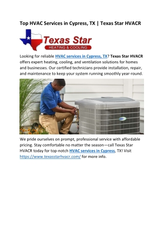 Top HVAC Services in Cypress, TX | Texas Star HVACR