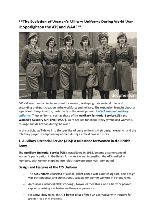 The Evolution of Women’s Military Uniforms During World War II Spotlight on the ATS and WAAF