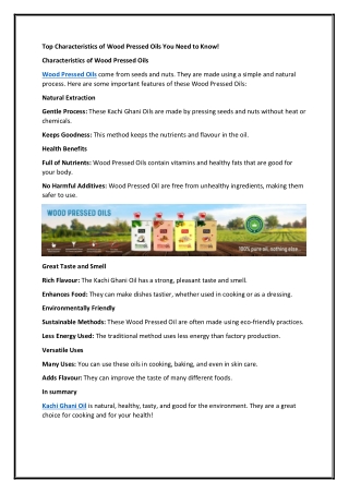 Top Characteristics of Wood Pressed Oils You Need to Know!