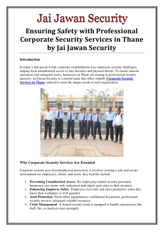 Reliable Corporate Security Services in Thane for Your Business