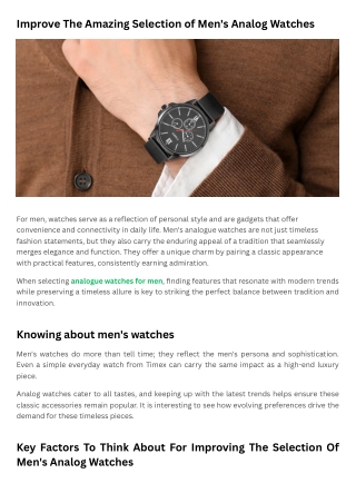 Improve The Amazing Selection of Men's Analog Watches