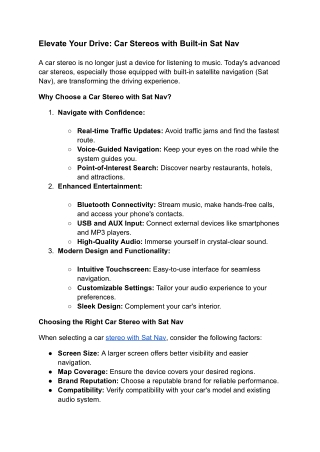 Car Stereo with Sat Nav: Elevate Your Drive