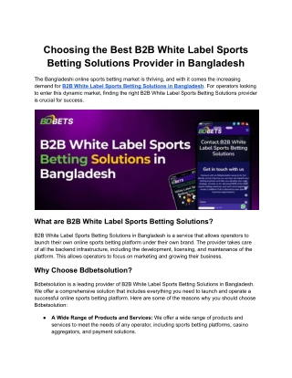 B2B White Label Sports Betting Solutions in Bangladesh