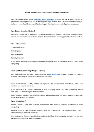 Cupule Trainings Your Path to Azure Certification in Gwalior