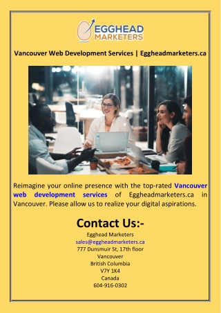 Vancouver Web Development Services  Eggheadmarketers.ca