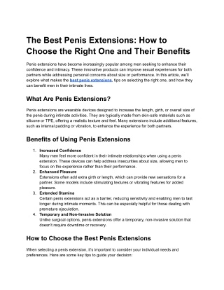 The Best Penis Extensions How to Choose the Right One and Their Benefits