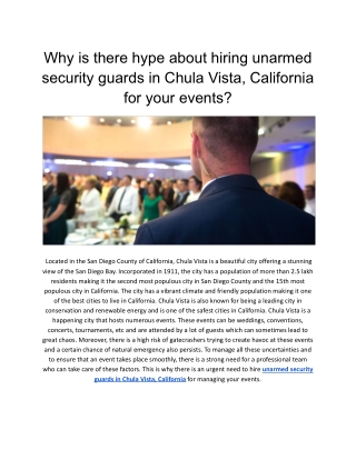 Why is there hype about hiring unarmed security guards in Chula Vista, California for your events