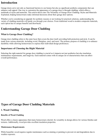 The Versatility of Garage Door Cladding: Styles and Materials Explained