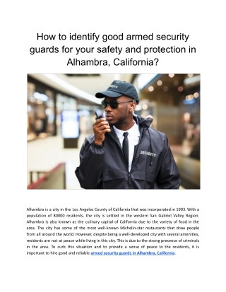 How to identify good armed security guards for your safety and protection in Alhambra, California