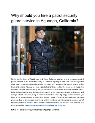 Why should you hire a patrol security guard service in Aguanga, California