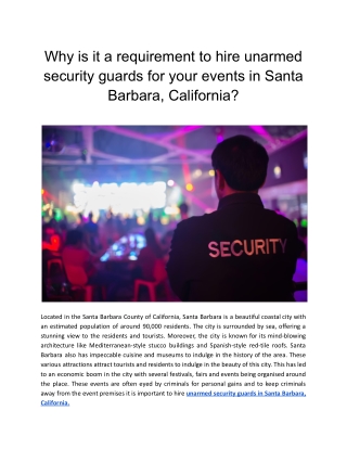 Why is it a requirement to hire unarmed security guards for your events in Santa Barbara, California