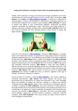 Leading LEED Certification Consulting in Dubai, UAE for Sustainable Building