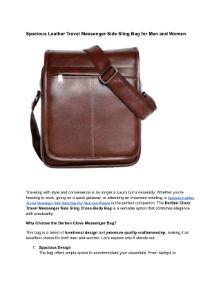 Spacious Leather Travel Messenger Side Sling Bag for Men and Women