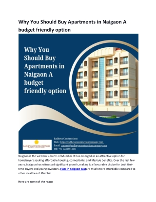 Why You Should Buy Apartments in Naigaon A budget friendly option