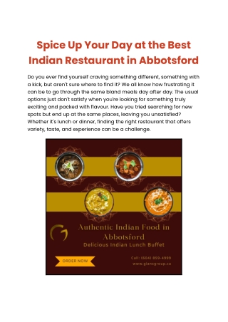 Spice Up Your Day at the Best Indian Restaurant in Abbotsford.docx