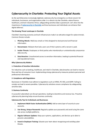 Cybersecurity in Charlotte: Protecting Your Digital Assets