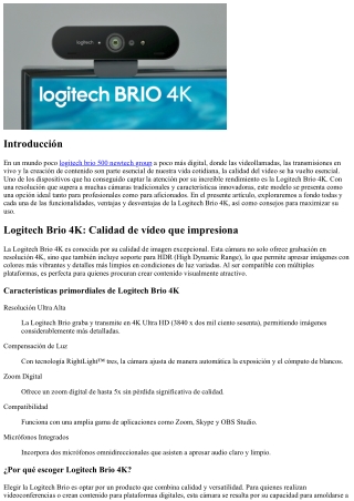 Logitech Brio 4K: Calidad de video que impresiona