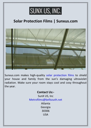 Solar Protection Films Sunxus.com