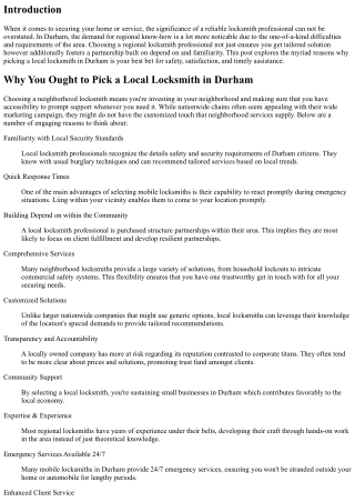 Why You Must Choose a Regional Locksmith in Durham