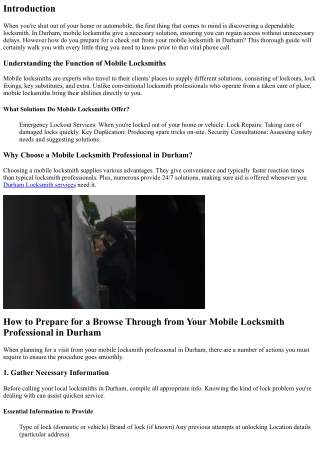 How to Get ready for a Check Out from Your Mobile Locksmith in Durham