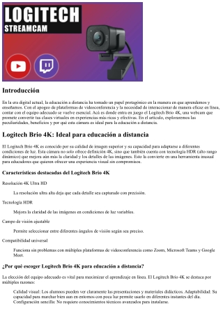 Logitech Brio 4K: Ideal para educación a distancia
