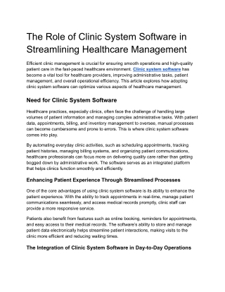 The Role of Clinic System Software in Streamlining Healthcare Management