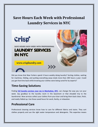 Save Hours Each Week with Professional Laundry Services in NYC