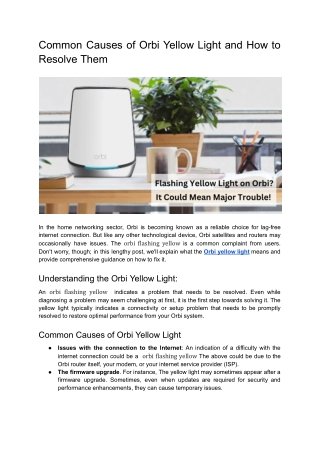 Common Causes of Orbi Yellow Light and How to Resolve Them