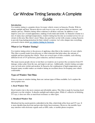Car Window Tinting Sarasota A Complete Guide