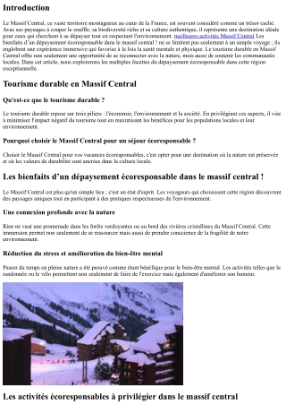**Les bienfaits d’un dépaysement écoresponsable dans le massif central !**