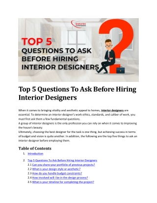 Top 5 Questions To Ask Before Hiring Interior Designers