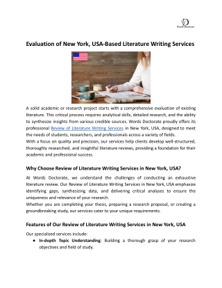 Evaluation of New York, USA-Based Literature Writing Services