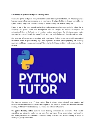 Get mastery in Python with Python tutoring online