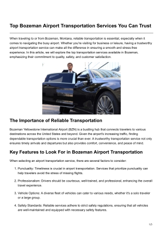 Top Bozeman Airport Transportation Services You Can Trust