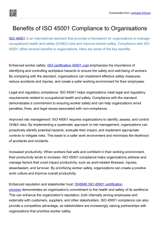 Benefits of ISO 45001 Compliance to Organisations