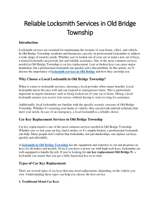 Reliable Locksmith Services in Old Bridge Township