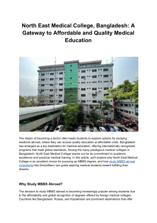 North East Medical College, Bangladesh: Quality education .