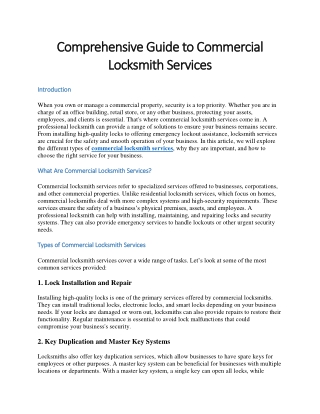 Comprehensive Guide to Commercial Locksmith Services