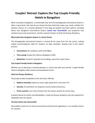 Hotels Near Devanahalli - Sai Shreyas Residency