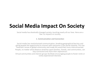 Social Media Impact On Society