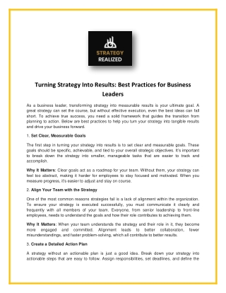 Turning Strategy Into Results