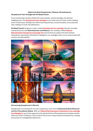 Explore the Best Kanyakumari, Madurai, Rameshwaram, Kanyakumari Tour Package wit