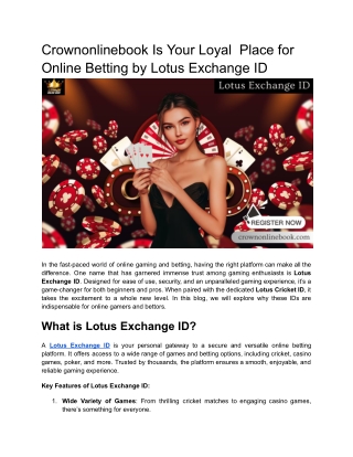 Crownonlinebook Is Your Loyal  Place for Online Betting by Lotus Exchange ID