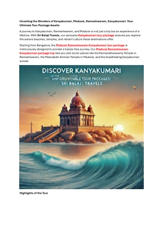 Unveiling the Wonders of Kanyakumari, Madurai, Rameshwaram, Kanyakumari: Your Ul