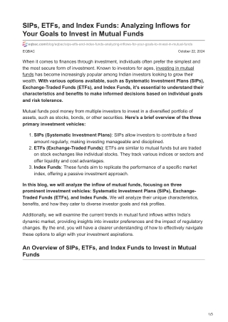 SIPs ETFs and Index Funds Analyzing Inflows for Your Goals to Invest in Mutual Funds