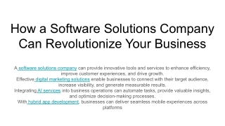 How a Software Solutions Company Can Revolutionize Your Business