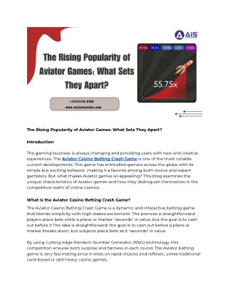 The Rising Popularity of Aviator Games: What Sets They Apart?