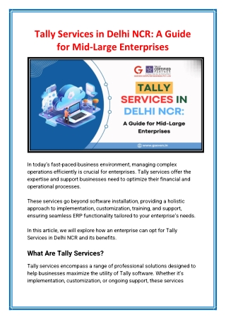 Tally Services in Delhi NCR A Guide for Mid-Large Enterprises